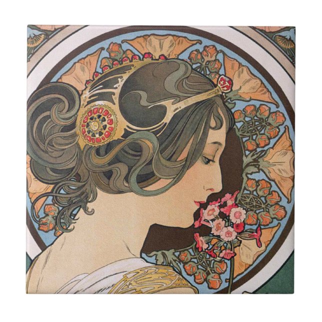 Primrose von Alphonse Mucha - Vintager Jugendstil Fliese (Vorderseite)