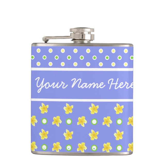 Primrosen Hüftkolben: Personalisieren: Polka Dots, Flachmann (Vorderseite)