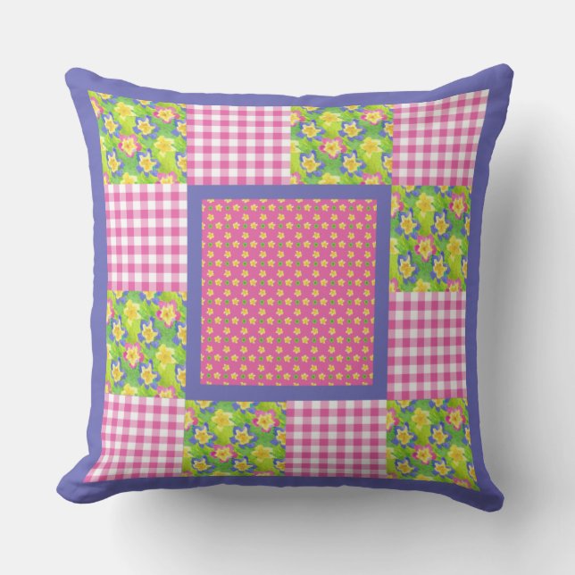 Primrosen, Polka Dots und Gingham Kissen (Vorderseite)