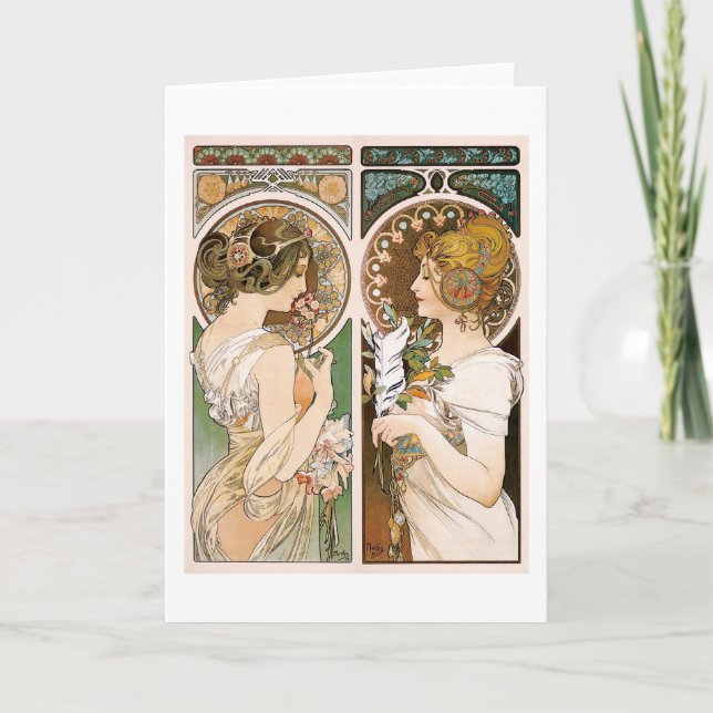 Primrosen und Feather, Mucha Karte (Vorderseite)