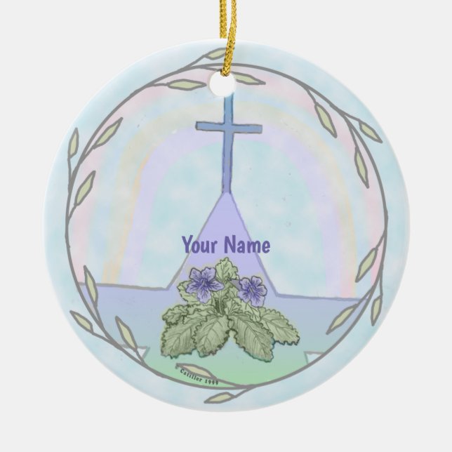 Primroses Christliche Kreuzverzierung Keramik Ornament (Vorne)
