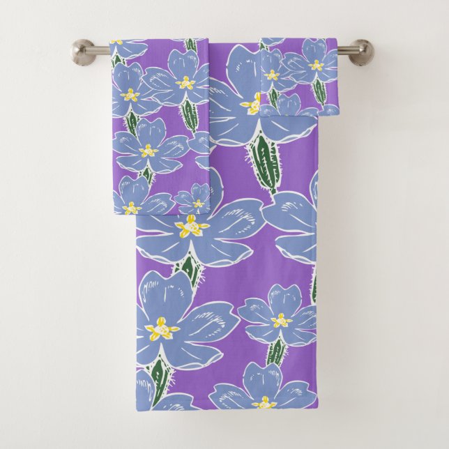 Primroses Muster in der Amethyst-Farbe Badhandtuch Set (Insitu)