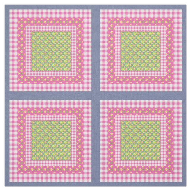 Primroses Pink Blue Green Imitats Muster Stoff (Muster)