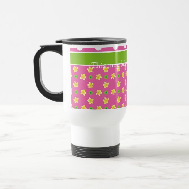 Primroses Travel Mug : Personnaliser les Pois rose (Gauche)