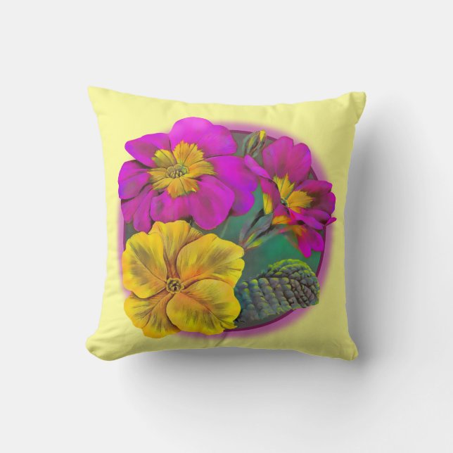 Primula, gelb und rosa, Kissen für Kunstschätze (Vorderseite)