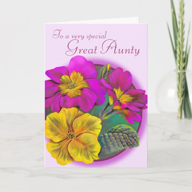 Primula Grande tante rose violet carte d'anniversa (Devant)