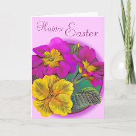 Primula Happy Osterrosa und gelbe Blume Feiertagskarte