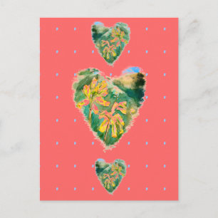Primula Veris Hot Pink Yellow & Green Hearts Postkarte