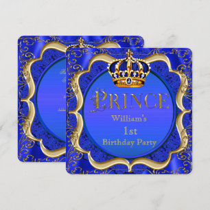 Prince 1. Geburtstag Boy Royal Blue Gold Crown A Einladung