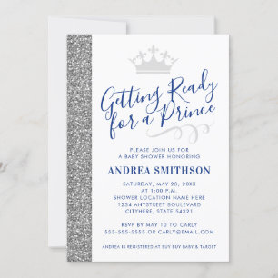 Prince Baby Boy Shower Invitation Argent moderne