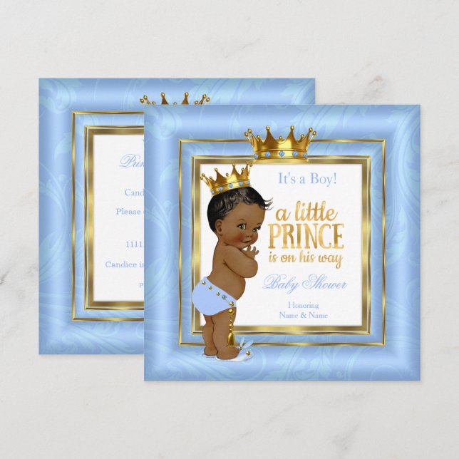Prince Baby Duwer Blue White Gold Crown Ethnic Einladung (Vorne/Hinten)