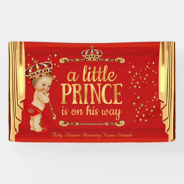 Prince Baby Duwer Red Gold Drapes Blonde Boy Banner (Horizontal)