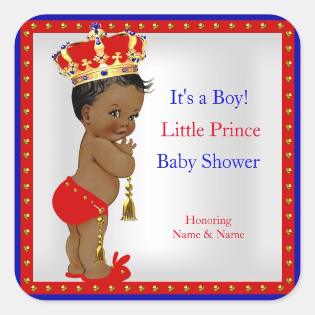 Prince Baby Duwer Red White Blue Boy Ethnic Quadratischer Aufkleber (Vorderseite)