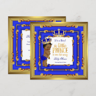 Prince Baby Duwer Royal Blue Gold Frame Ethnic Einladung