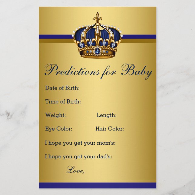 Prince Baby Shower Advisor Prediction Game Cards Flyer (Vorne)