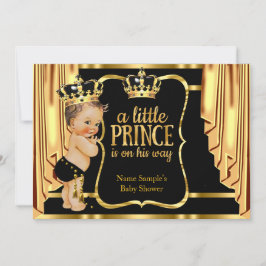 Prince Baby Shower Black Gold Drapes Brünett Einladung