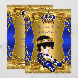 Prince Baby Shower Blue Gold Brünett Baby Boy Einladung