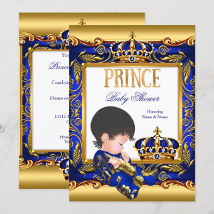 Prince Baby Shower Blue Gold Foil Boy Einladung