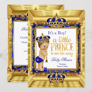 Prince Baby Shower Blue Verziert Gold Crown Einladung