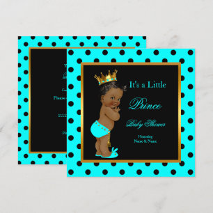 Prince Baby Shower Boy Aquamarin Black Ethnic Einladung