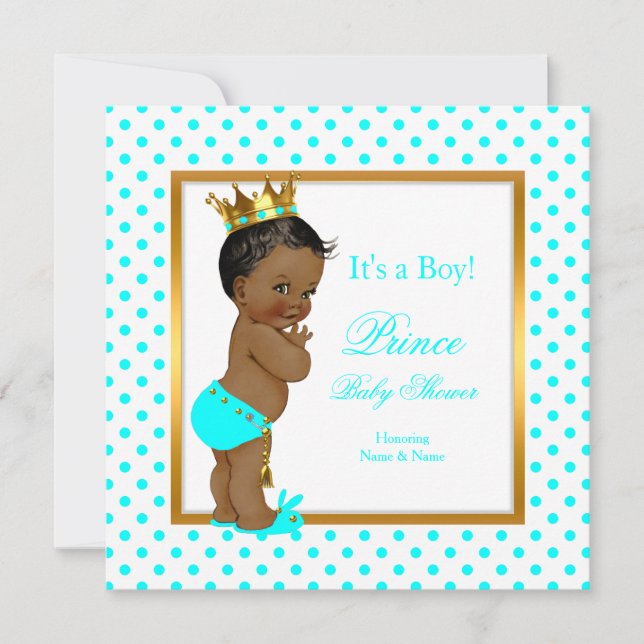 Prince Baby Shower Boy Aquamarin Polka Dot Ethnic Einladung (Vorderseite)