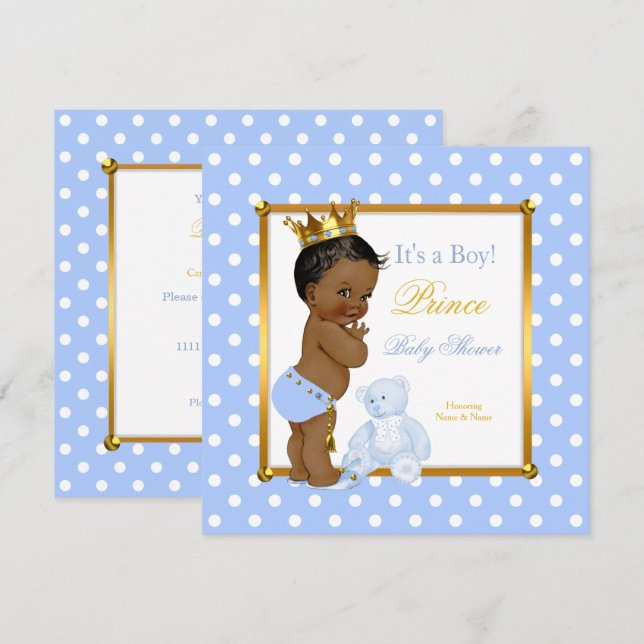 Prince Baby Shower Boy Blue Polka Dot Ethnic Einladung (Vorne/Hinten)