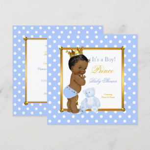 Prince Baby Shower Boy Blue Polka Dot Ethnic Einladung