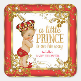 Prince Baby Shower Boy Red Gold White Blonde Quadratischer Aufkleber