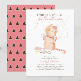 Prince Baby Shower Cats Kitten Girls Pink Niedlich Einladung