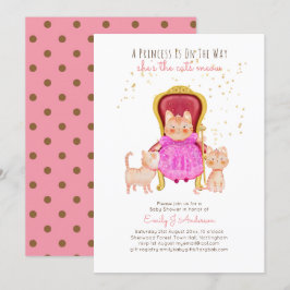 Prince Baby Shower Cats Kitten Girls Pink Niedlich Einladung