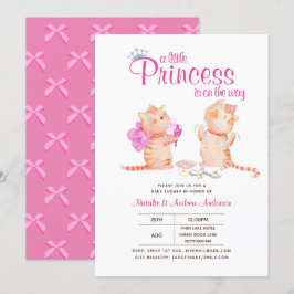Prince Baby Shower Cats Kitten Girls Pink Niedlich Einladung