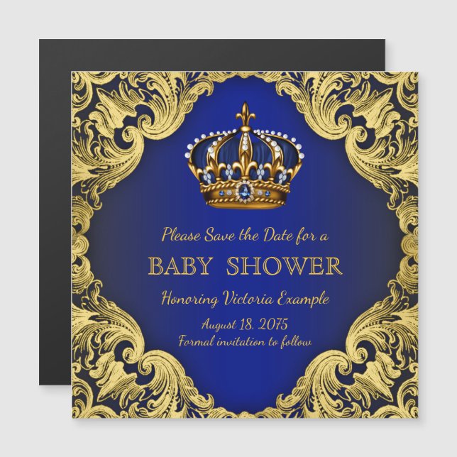 Prince Baby shower Enregistrer la date Magnets de  (Devant / Derrière)