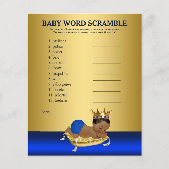 Prince Baby Shower Games Wörter und Rhyme (Vorderseite)