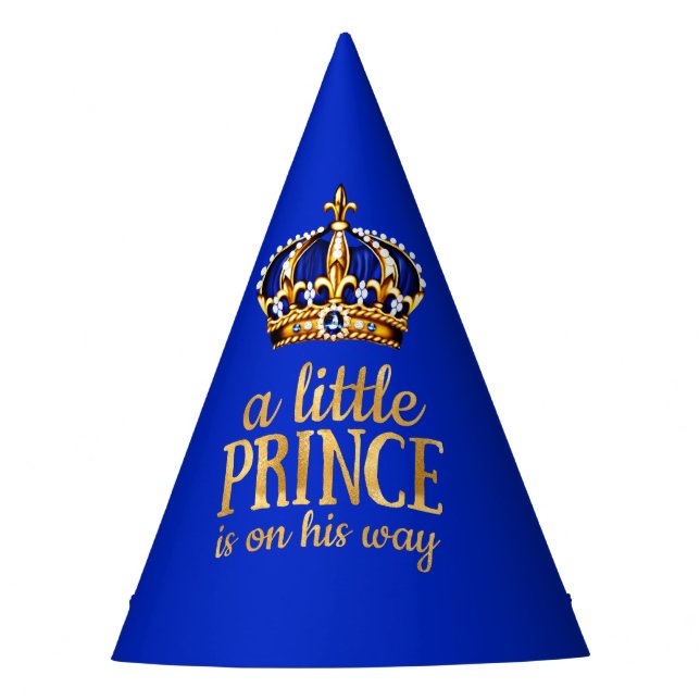 Prince Baby Shower Gold Crown Royal Blue Party Partyhütchen (Vorderseite)