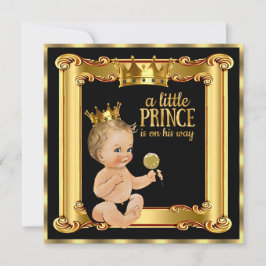 Prince Baby Shower Gold Imitate Foil Black Blonde  Einladung
