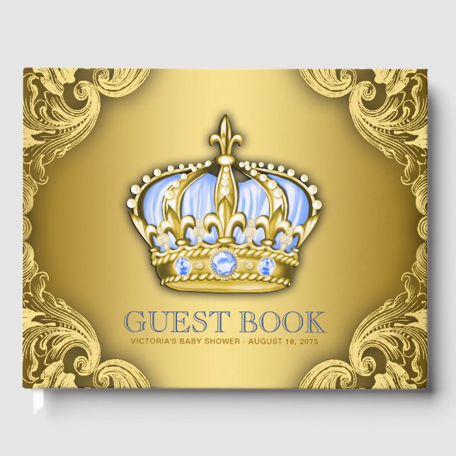 Prince Baby Shower Guest Book Baby Blue und Gold Gästebuch (Vorderseite)