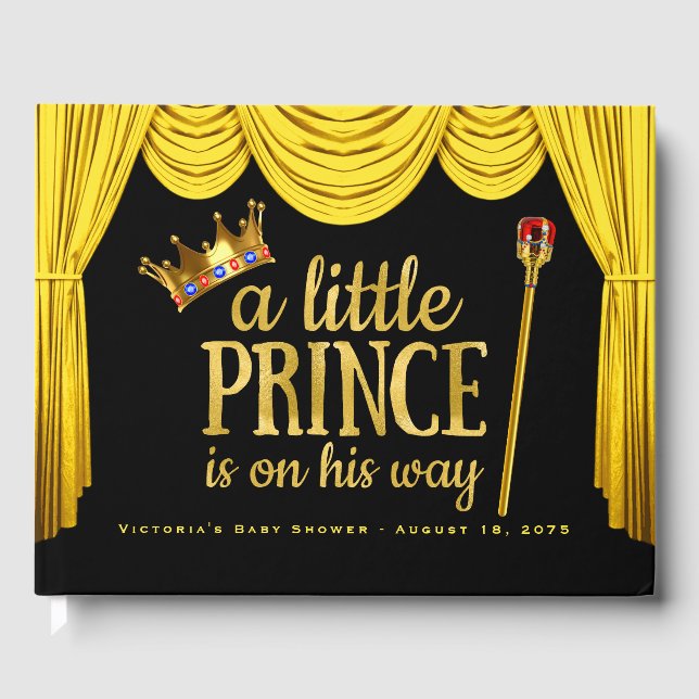Prince Baby Shower Guest Book Black Gold Prince Gästebuch (Vorderseite)