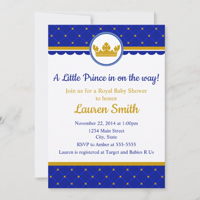 Prince Baby shower Invitation Baby Boy Royal (Devant)