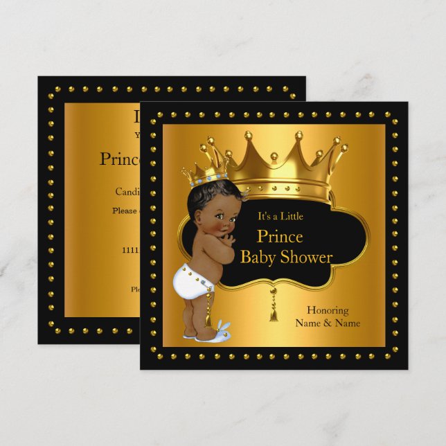 Prince Baby Shower Niedlich Boy Crown Ethnic Einladung (Vorne/Hinten)