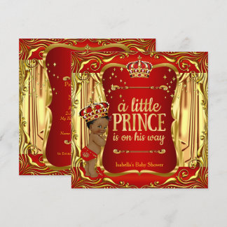 Prince Baby Shower Red Gold American Einladung