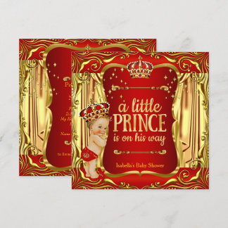 Prince Baby Shower Red Gold Boy Blonde Einladung