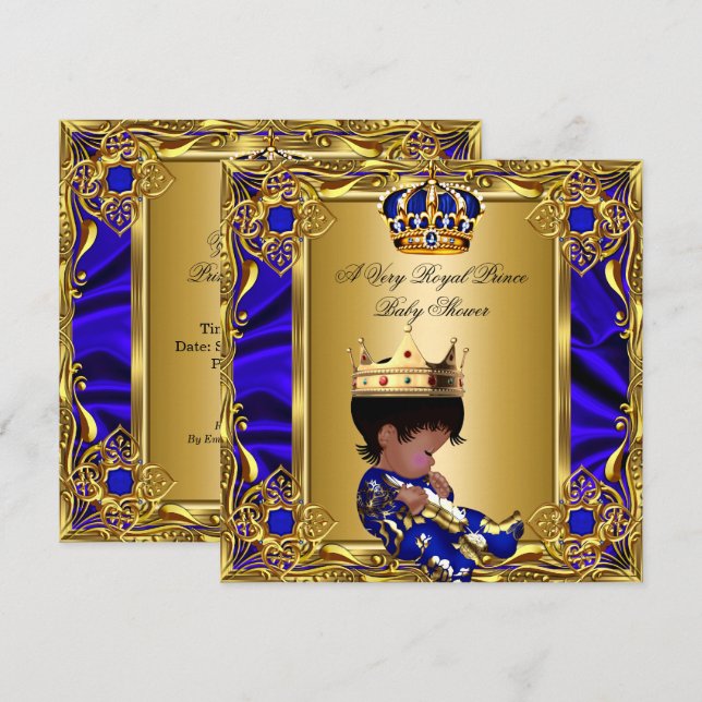 Prince Baby Shower Regal Gold Royal Blue Boy Einladung (Vorne/Hinten)
