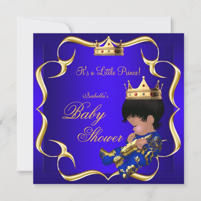 Prince Baby Shower Royal Blue Gold Boy Crown 3 Einladung (Vorderseite)