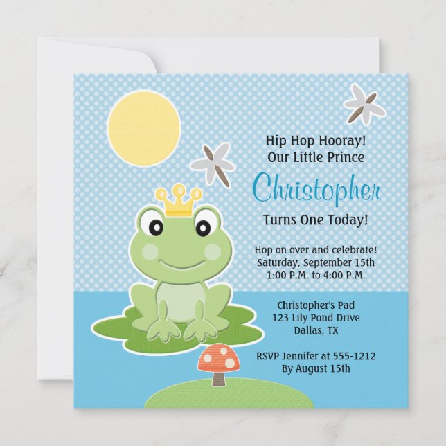 Prince Birthday Invitations de grenouille verte de (Devant)