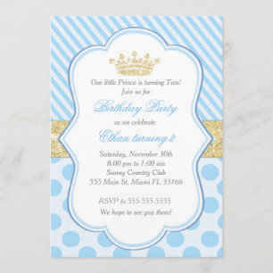 Prince Birthday Party Einladung Blue Gold Glitzer