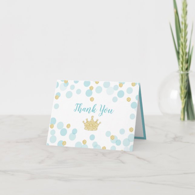 Prince Blue Gold Confetti Baby Dusche Vielen Dank Dankeskarte (Vorderseite)