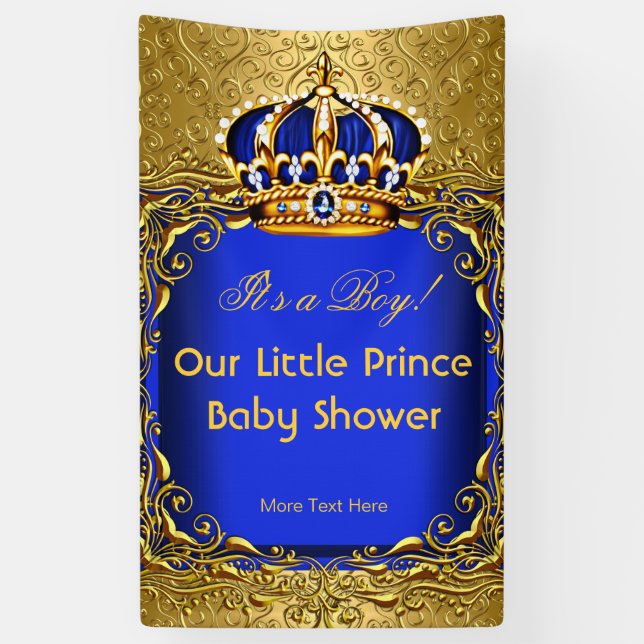 Prince Blue Gold Damask Baby Shower Boy 2 Banner (Vertikal)