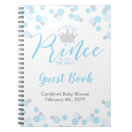 Prince Blue Silver Baby Shower Gästebuch Notizblock