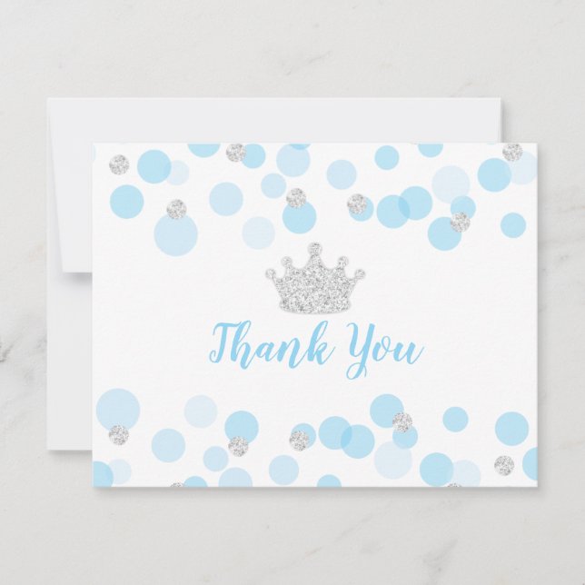 Prince Blue Silver Confetti Baby Dusche Vielen Dan Dankeskarte (Vorderseite)