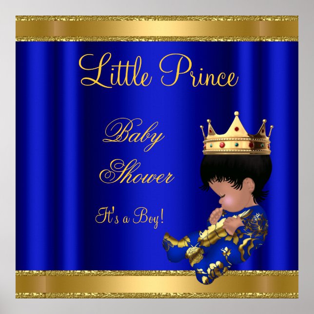 Prince Boy Baby Shower Blue 2 Afroamerikaner Poster (Vorne)